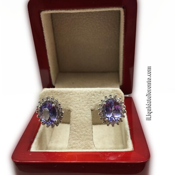 Brand New 14K White Gold Tanzanite & Diamond Halo Earrings. Pretty Periwinkle! - Picture 10 of 12
